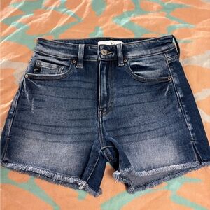 Kancan Denim Frayed Hem Shorts